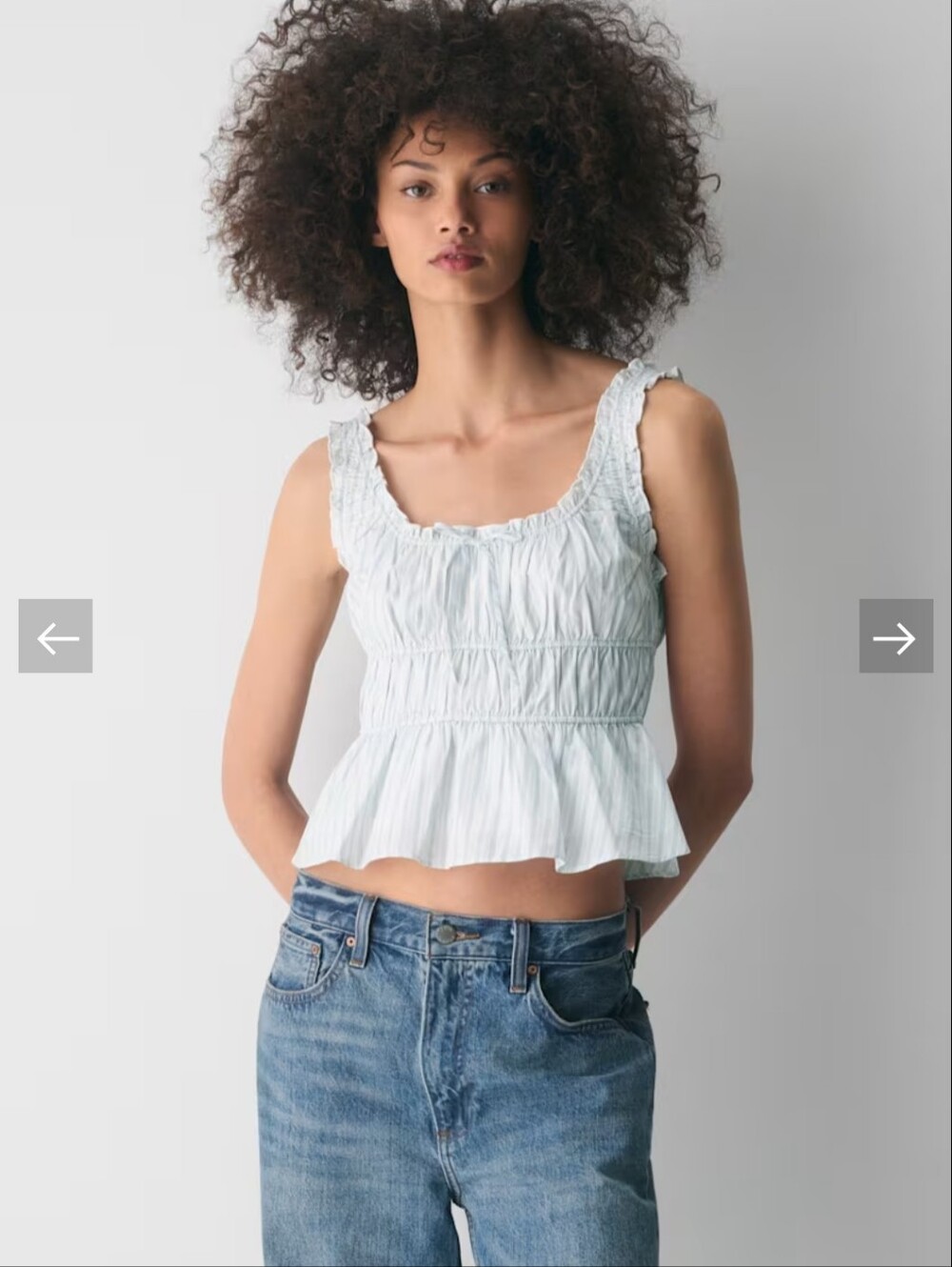 Aritzia Sunday's Best Helena Peplum Top in Light Blue Stripe